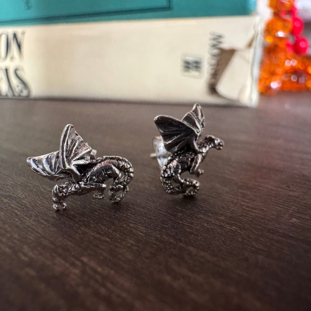 Sterling Silver Small Flying Dragon Post Earrings